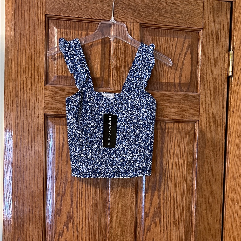 Paper Crane Blue Floral Crop Top